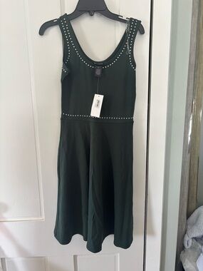 Studded Scoop-Neck Dark Green Tank Dress